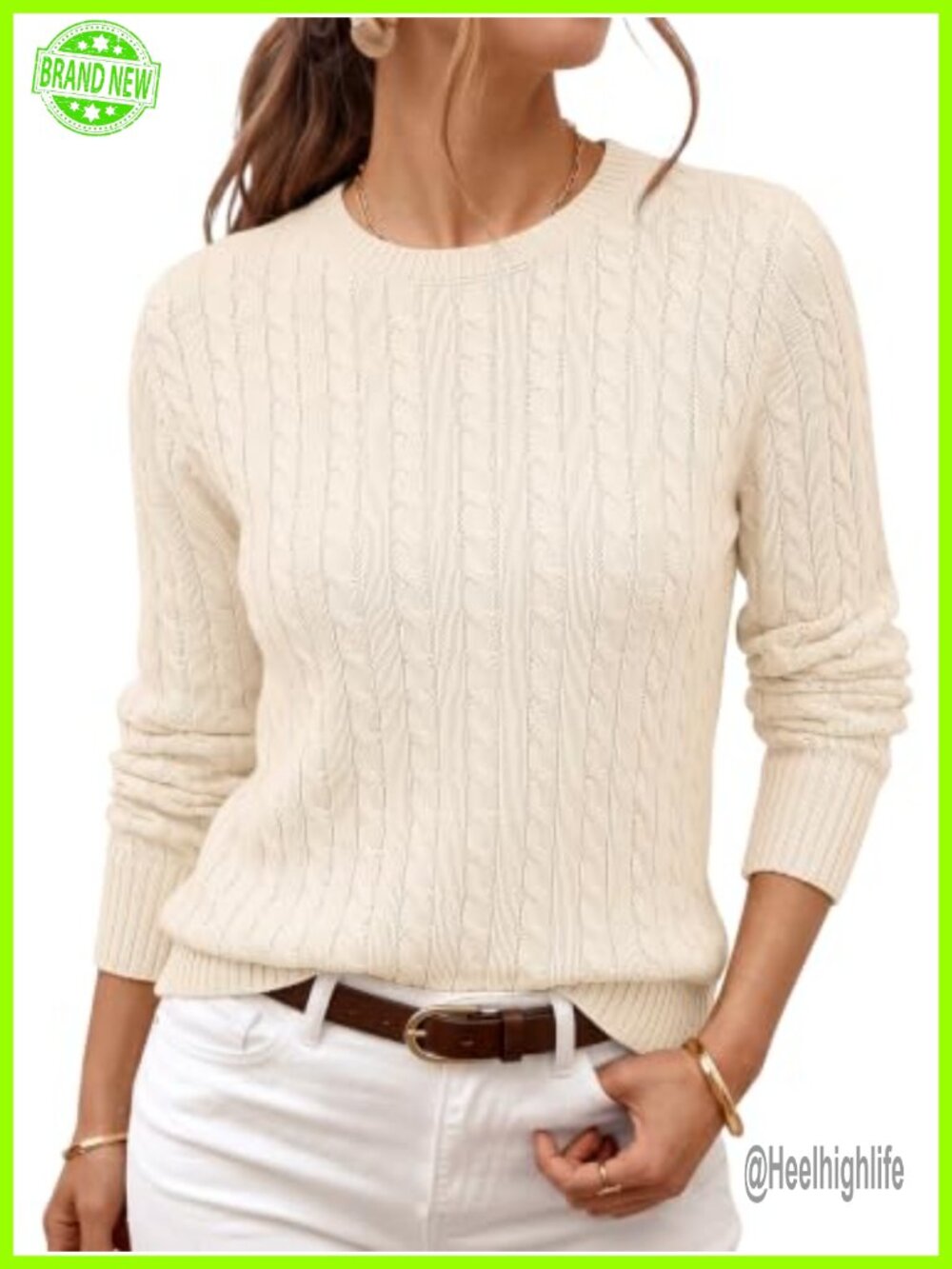 LILLUSORY Lightweight Cable Knit Long Sleeve Crewneck Pullover Sweater